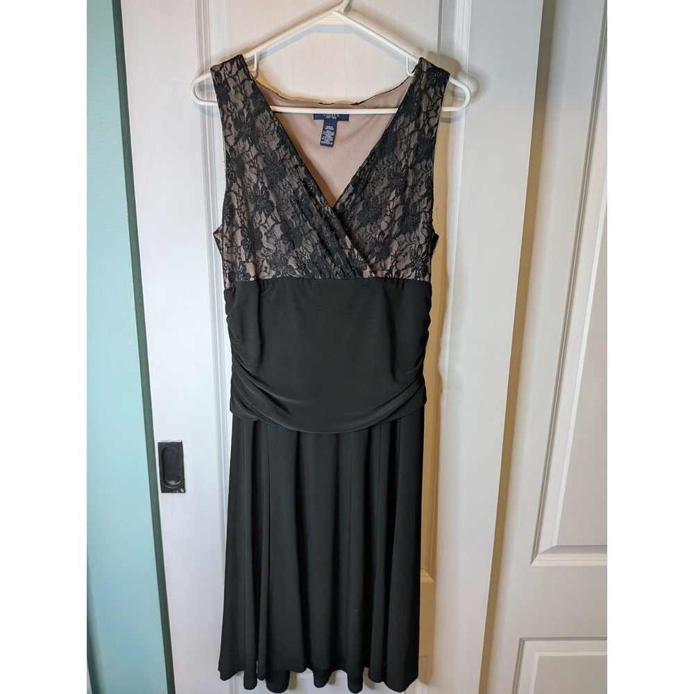 Chaps Womens Black Lace Ruched Empire Waist Sleeveless Cocktail Dress Large